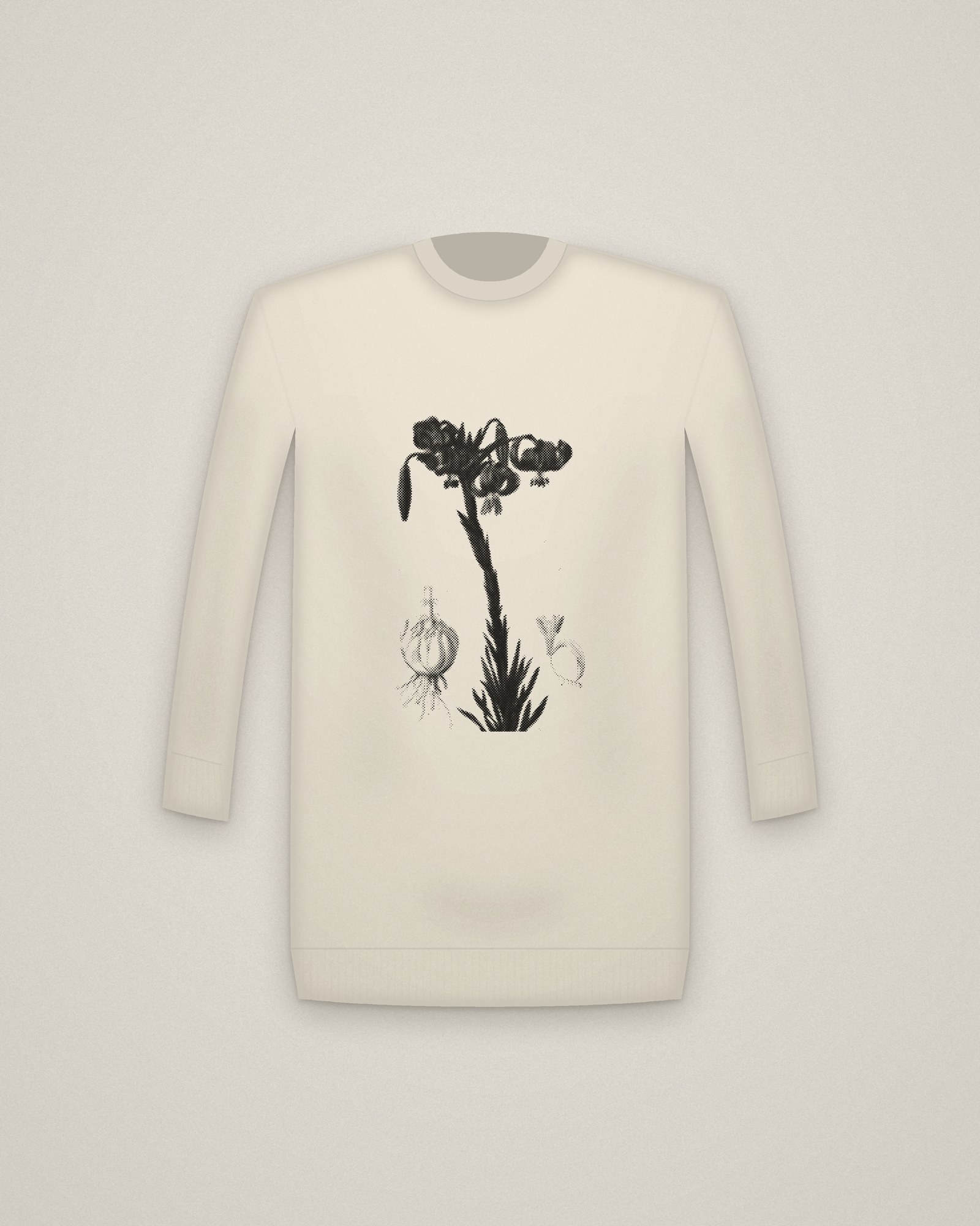 Turban Lily Crewneck in Natural, Lilium pomponium (Turban Lily), plate 7 from Les Liliacées printed in halftone