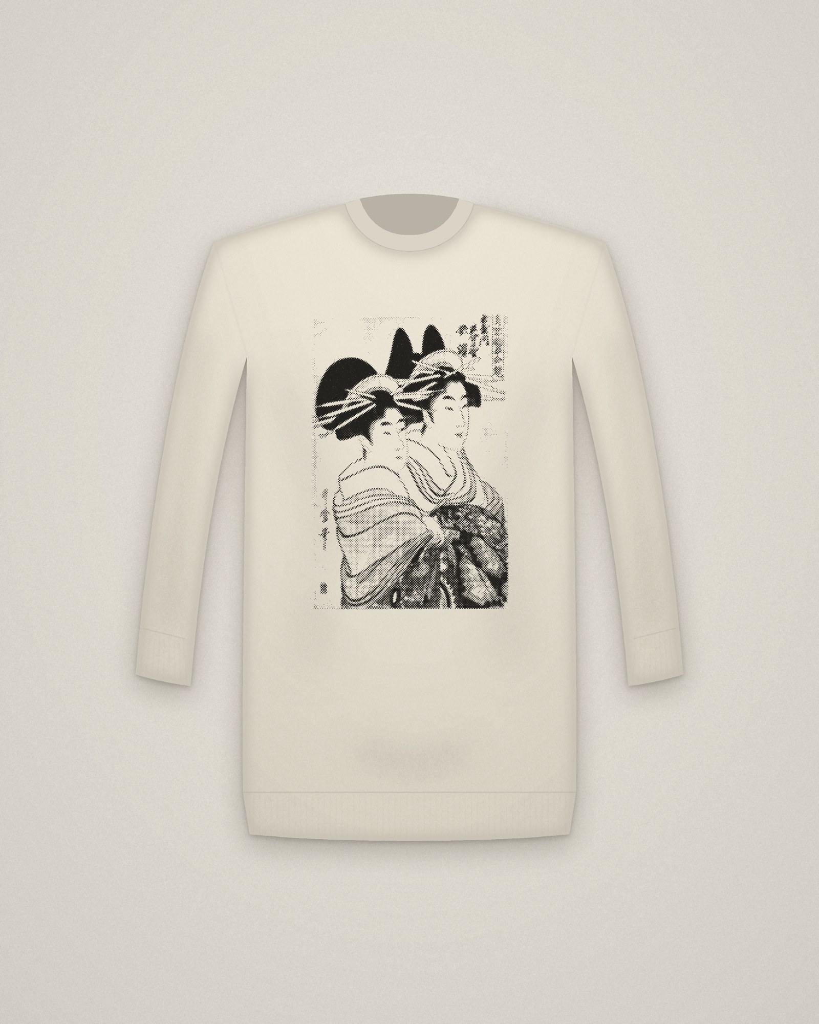 Two Courtesans Crewneck in Natural, Kasugano and Utahama of the Tamaya printed in halftone