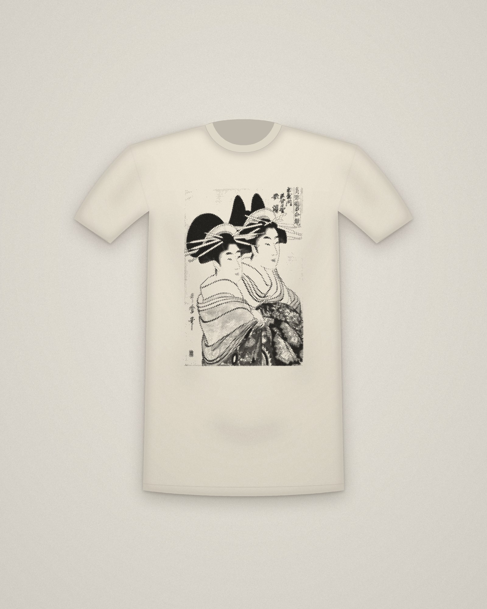 Two Courtesans Tee in Natural, Kasugano and Utahama of the Tamaya printed in halftone