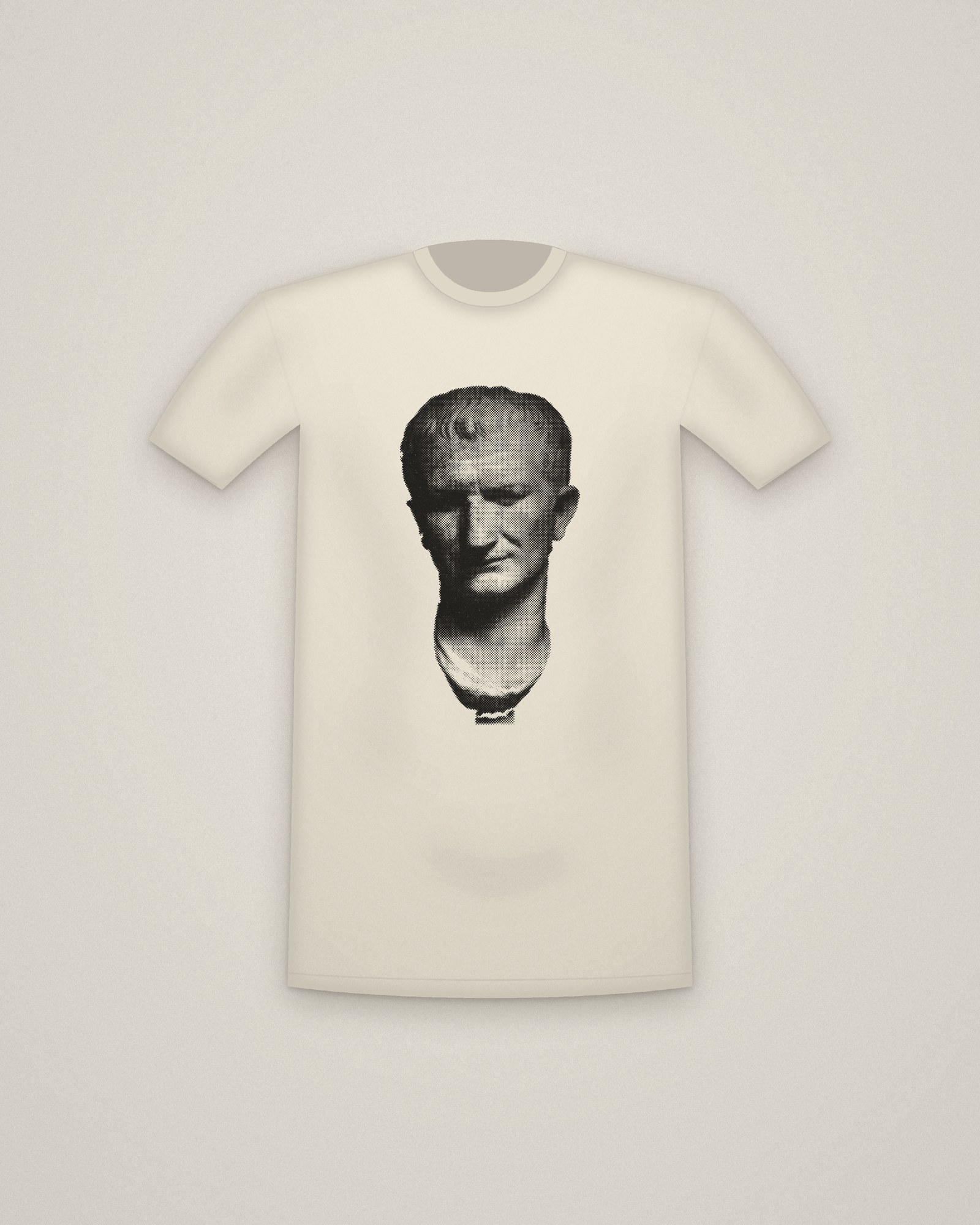 Vespasian Tee in Natural, Portrait Head of Emperor Vespasian, Recut from Head of Nero printed in halftone
