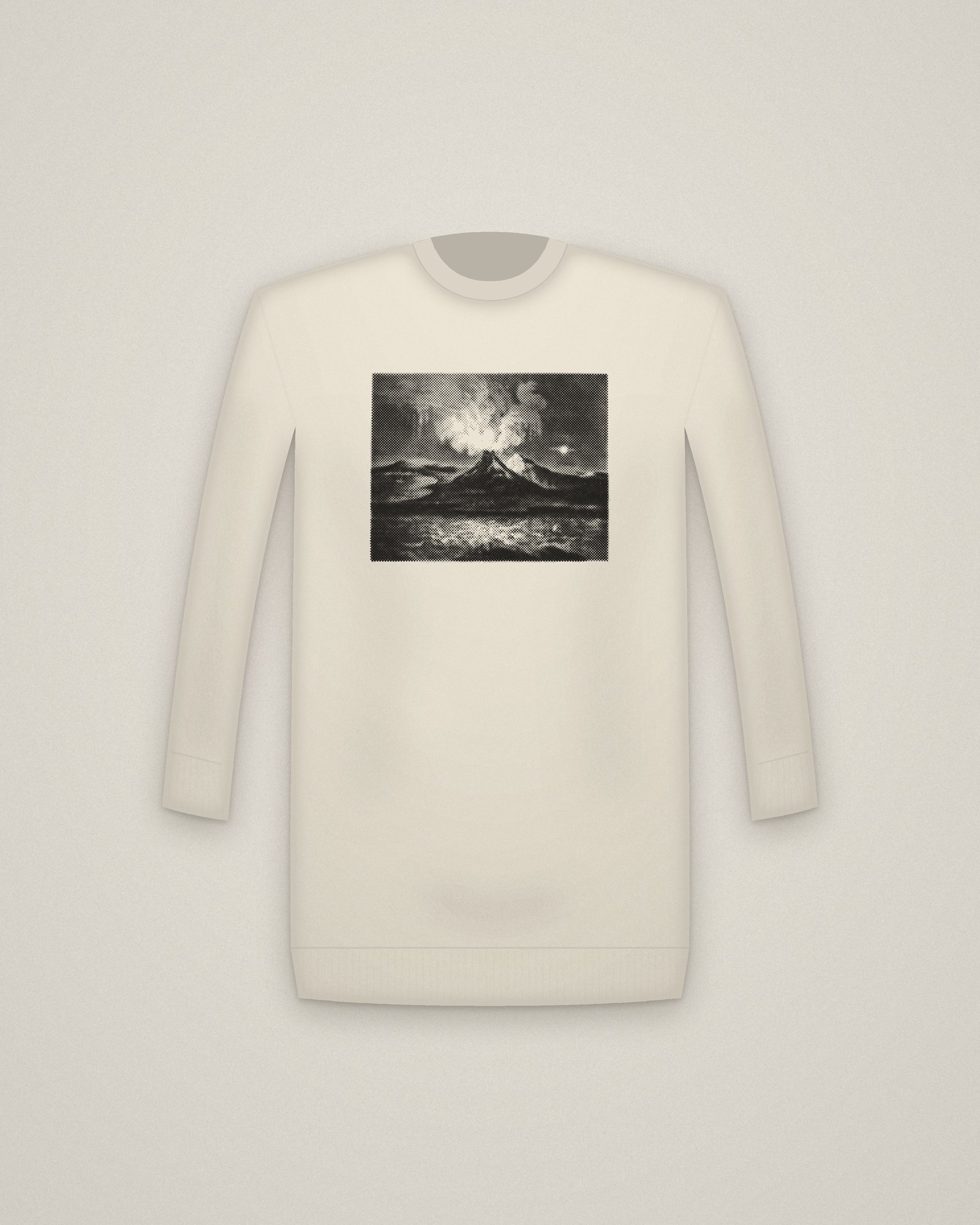 Vesuvius Crewneck in Natural, Eruption of Mount Vesuvius in 1769 printed in halftone