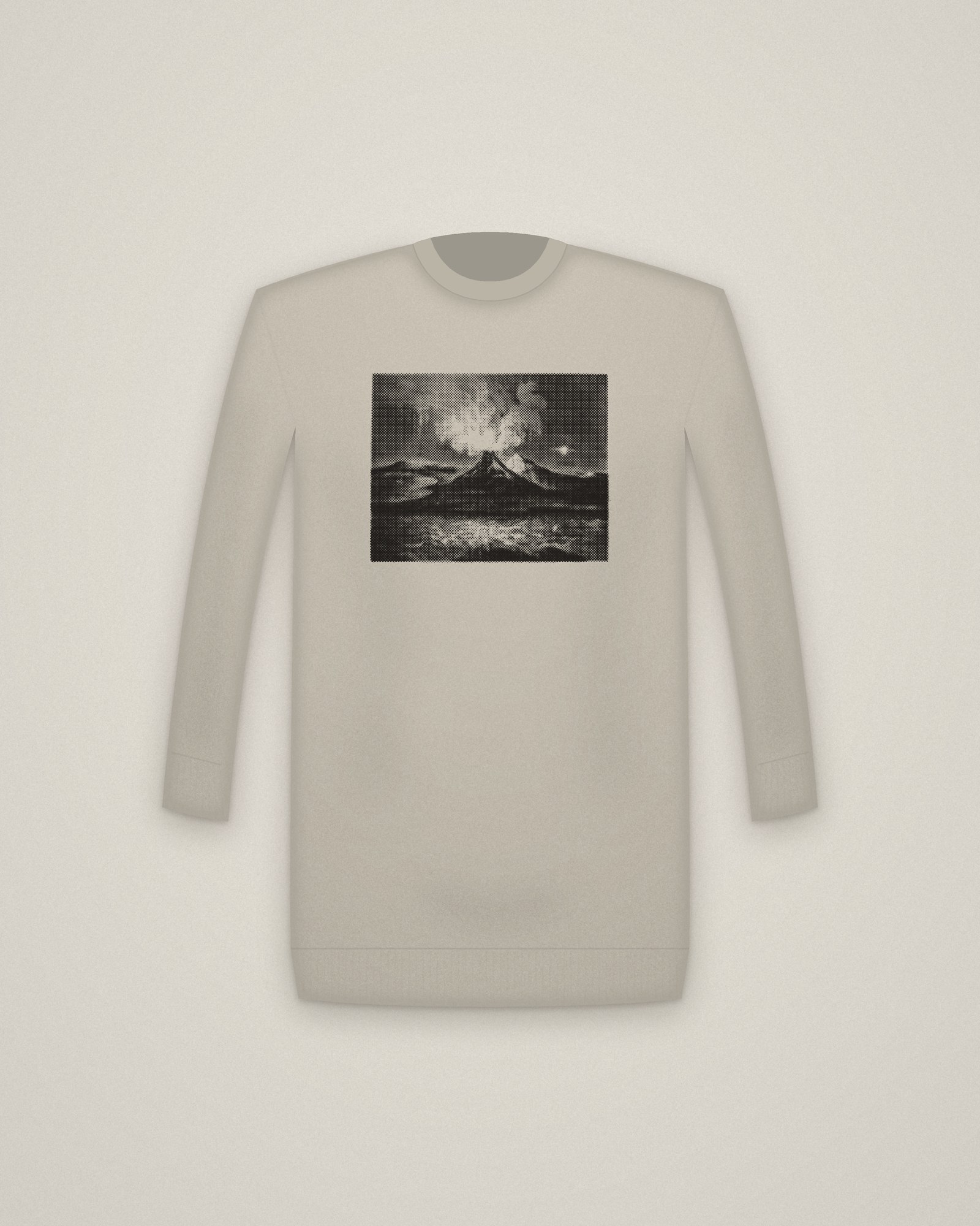 Vesuvius Crewneck in Stone, Eruption of Mount Vesuvius in 1769 printed in halftone